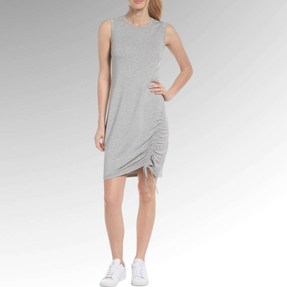 ZELLA Modal Spandex Blend Grey Sleeveless Popover Dress Adjustable Rusching Sz M
